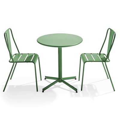 Table de jardin bistrot rabattable ⌀70cm et 2 chaises style bistrot, PALAVAS OVIALA