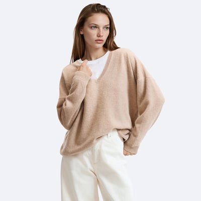 Pull en fine maille cachemire, col V, volume ample LA REDOUTE COLLECTIONS
