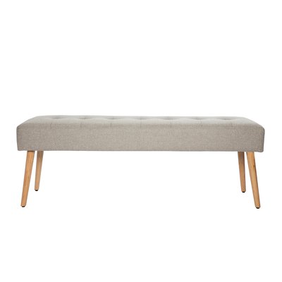 Banc scandinave capitonné en tissu effet velours texturé gris clair et bois clair L130 cm GUESTA MILIBOO