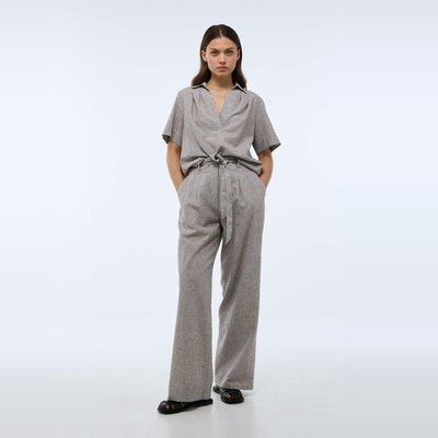 Pantalon taille haute large à rayures contenant du lin MONOPRIX