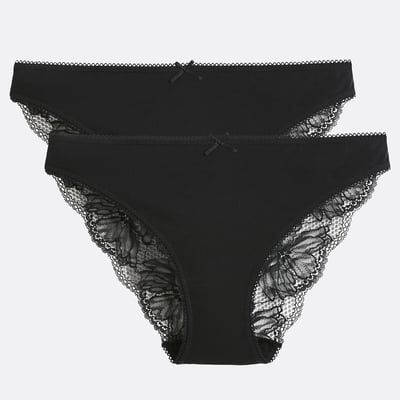 Confezione da 2 slip in cotone e pizzo LA REDOUTE COLLECTIONS
