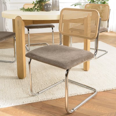 Chaise métal chromé assise velours taupe dossier rotin (lot de 2) LOANO PIER IMPORT