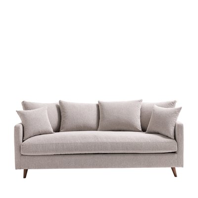 Canapé convertible 3 places en tissu pieds bois foncé - VILLABON DRAWER
