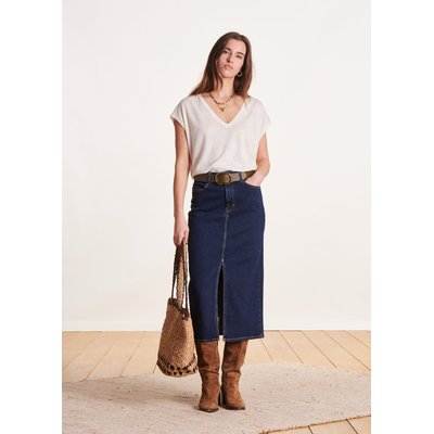 Jupe mi-longue en jean brut en coton biologique LA FEE MARABOUTEE