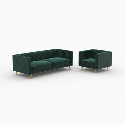 Ensemble canapé et fauteuil en velours 4 places - GATSBY MAISON PAVANE