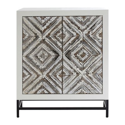Distressed Geometric Fir Wood 2 Door Cabinet SO'HOME