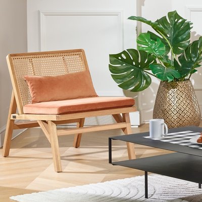 Fauteuil scandinave en chêne, cannage et velours LALALA ROBIN DES BOIS