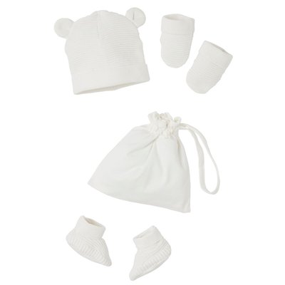 Ensemble bonnet, moufles et chaussons naissance et son sac assorti Oeko-Tex® VERTBAUDET