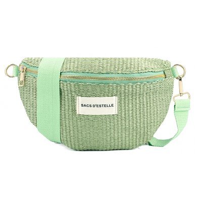 Sac à main bandoulière banane en paille BLEU CERISE