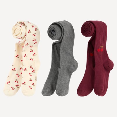 Lot de 3 paires de collants, unis et motif cerises LA REDOUTE COLLECTIONS