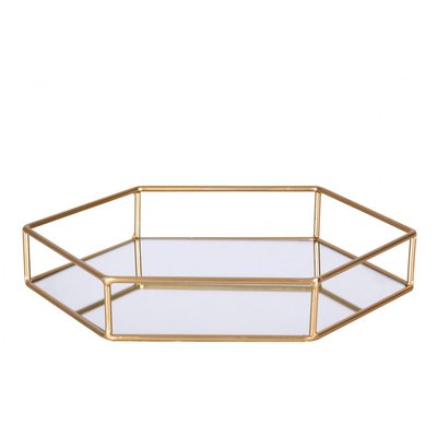 Plateau en Métal Doré et Miroir Polygone - 34x30x5cm WADIGA