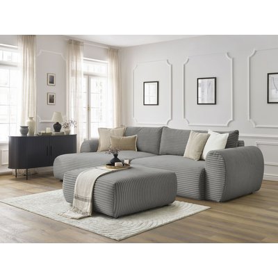 Canapé d'angle convertible 5 places en gros côtelé doux avec pouf, LUCIEN BOBOCHIC