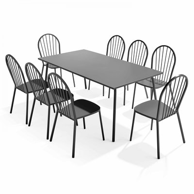 Salon de jardin table et 8 chaises bistrot en acier thermolaqué, HONFLEUR OVIALA