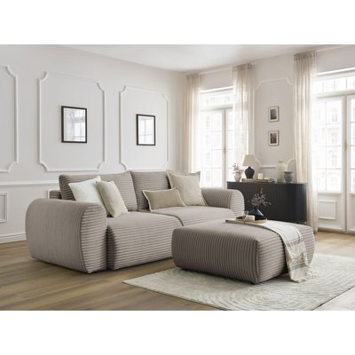 Canapé droit convertible 4 places en gros côtelé doux avec pouf, LUCIEN BOBOCHIC