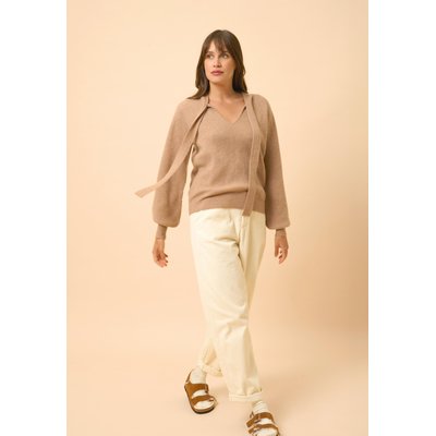 NOTY pull col lavallière camel chiné en cachemire JUST CASHMERE