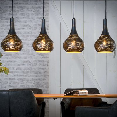 Suspension rétro en métal ajouté noir 4 lampes JAVA PIER IMPORT