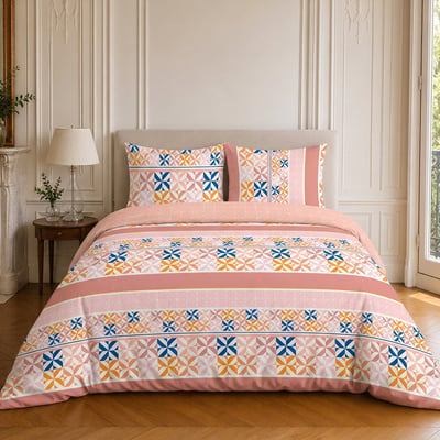 Parure de lit en microfibre motif géométrique, BLUEBERRY C DESIGN HOME TEXTILE