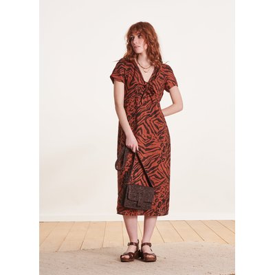 Robe mi-longue en lin imprimé animalier LA FEE MARABOUTEE