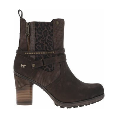 Boots café à motif léopard avec un talon décroché haut et un zip MUSTANG