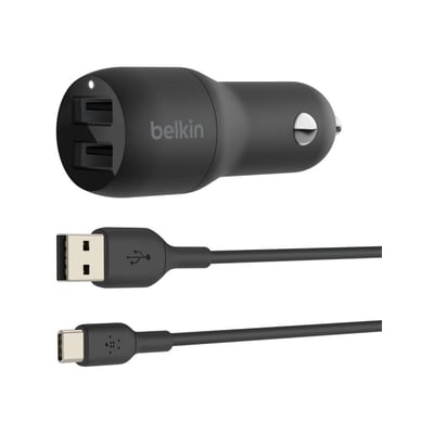 Chargeur 24W 2xUSB-A/USB-C 1m noir BELKIN