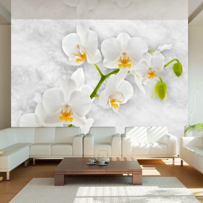 Papier peint intissé panoramique Fleurs Lyrical orchid - White EDEN