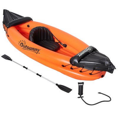 Canoé kayak gonflable 1 personne - accessoires fournis - PVC orange noir OUTSUNNY