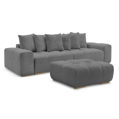 Canapé droit fixe 4 places en tissu bouclette avec pouf, ANAKIN BOBOCHIC