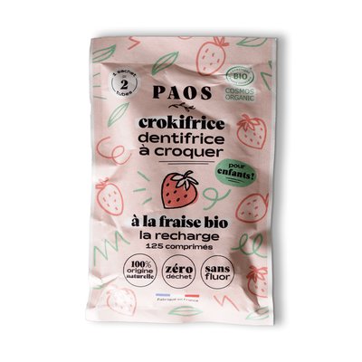 Dentifrice à croquer à la fraise bio pour enfants PAOS