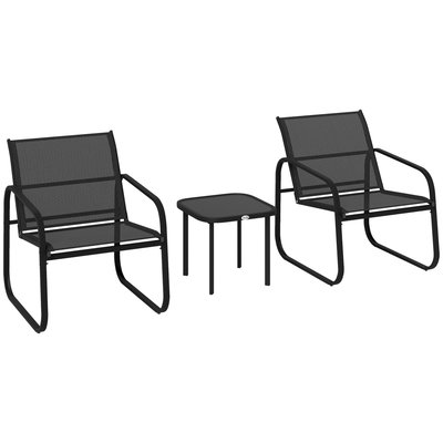 Ensemble bistrot de jardin relax 2 personnes 3 pièces acier textilène noir OUTSUNNY
