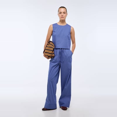 Pantalon large à carreaux en coton MONOPRIX