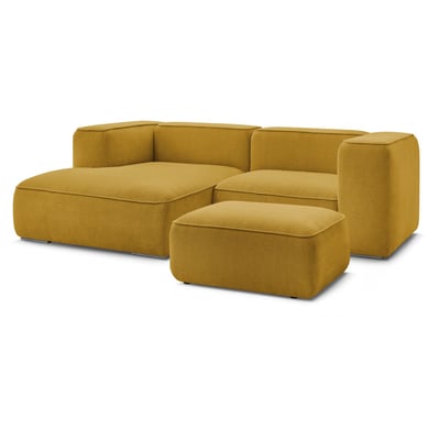 Canapé d'angle fixe 4 places en tissu texturé avec pouf, ZEPHYR BOBOCHIC