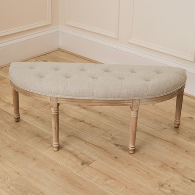 Annette French Vintage Buttoned Linen Curved Bench VOYAGE MAISON