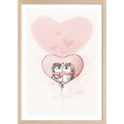Affiche enfant pingouin amoureux HEXOA
