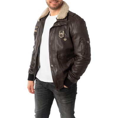 Blouson en cuir de mouton brun uni avec une coupe droite et un col à revers GIPSY