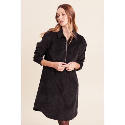 Robe droite courte velours col chemise BREAL