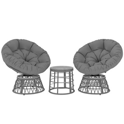 Ensemble salon de jardin 3 pcs - 2 fauteuils papasan, table basse avec coussins gris OUTSUNNY