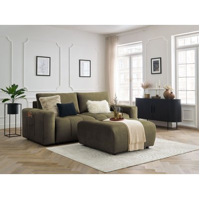 Canapé droit convertible 4 places en velours avec pouf, ARSENE BOBOCHIC