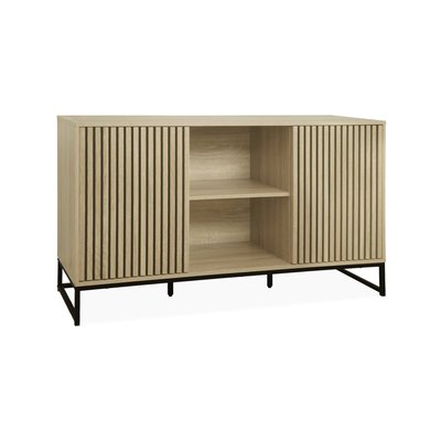 Buffet effet bois rainuré et métal 2 portes 140cm LISBONNE SWEEEK