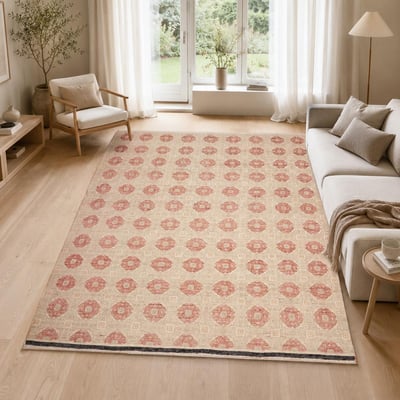 Tapis salon, motif nature floral, artisanal noué main en laine UN AMOUR DE TAPIS