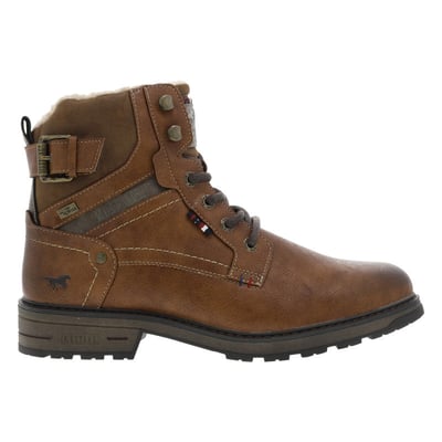 Bottines brunes à talon décroché bas avec un zip et des lacets ronds MUSTANG