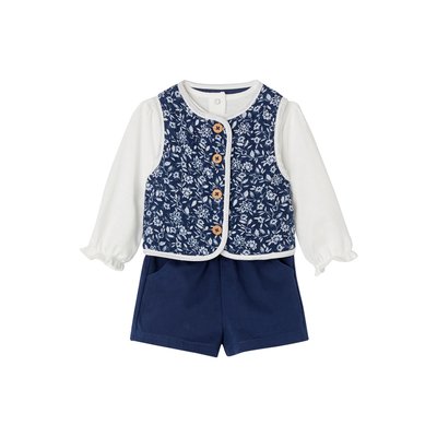 Ensemble T-shirt + gilet à fleurs + short  DENIM FABRIC VERTBAUDET