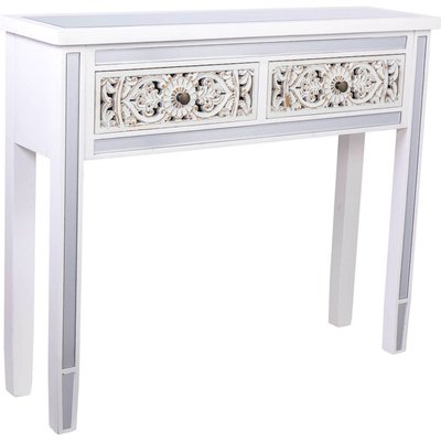 console romantique blanche en bois et verre avec deux tiroirs sculptés RECOLLECTION