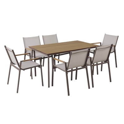 Table de jardin en acier et bois synthétique 150x90 cm et 6 chaises, VALENCIA OVIALA