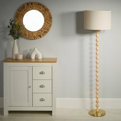 Wooden Bobbin Floor Lamp with Linen Shade SO'HOME