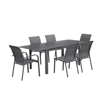Table de jardin extensible aluminium 4 chaises 2 fauteuils SEATTLE + CLEVELAND + BUFFALO SWEEEK