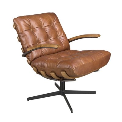 Fauteuil pivotant en cuir et noyer ANGEL CERDA