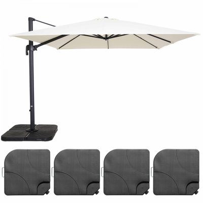 Parasol déporté 3 x 3m rotatif 360° et 4 dalles à lester remplissable, MALAGA OVIALA