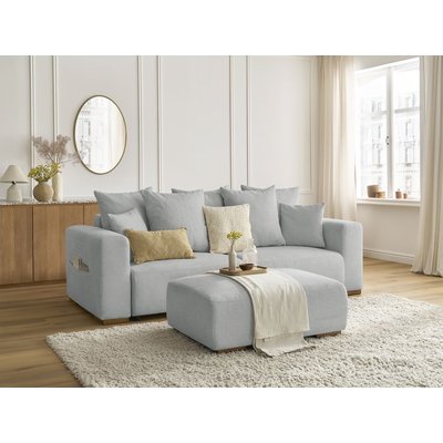 Canapé droit convertible 4 places en tissu chiné avec pouf, SIDONIE BOBOCHIC