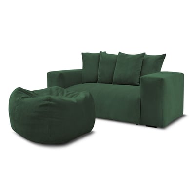 Canapé droit fixe 2 places en velours côtelé avec pouf, VOLTAIRE BOBOCHIC