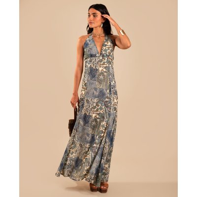Robe longue à col halter avec décolleté en V et imprimé cachemire THE-ARE